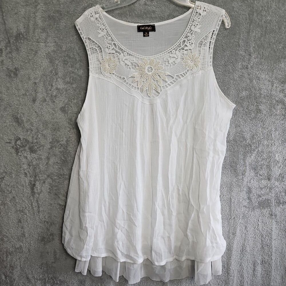 Cal Style Tunic Sz XL Rayon poly lined embroidery USA sleeveless